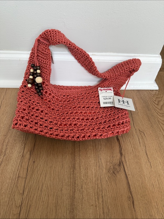 Haute Hippie Handbags - Haute Hippie Coral Crochet Shoulder Bag with Beaded Accent
